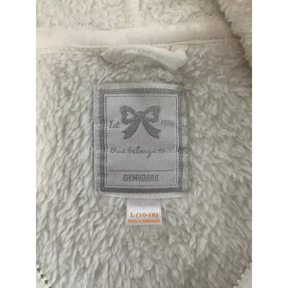 Gymboree Fleece Hoodie Vest Girls L 10-12 White Lined Front Zip Up Open Pockets